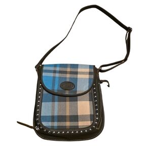 Weaver Leather Plaid Crossbody Bag Studded Trim Western Equestrian Boho